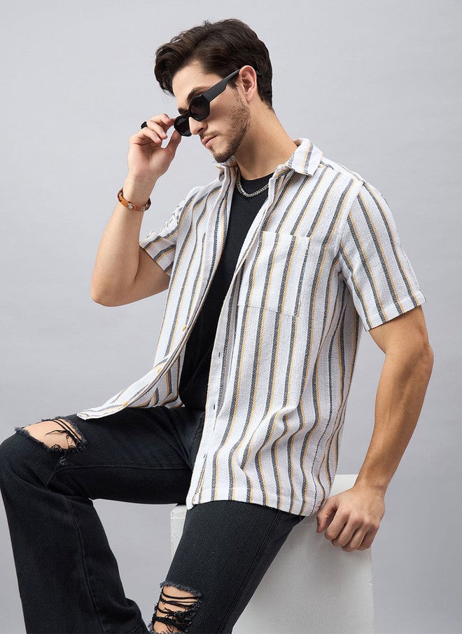 CHIMPAAANZEE Men Spread Collar Striped Casual Shirt - Image 1